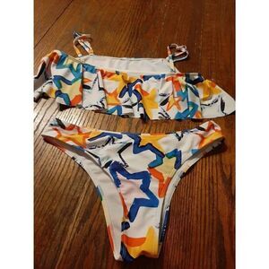 Medium Sexy Bikini Ruffle Top Multi-Color Star Swimsuit Bathing Suit Swimwear